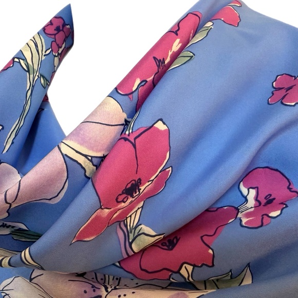 Vera Blue Floral Scarf – Lilies & Blossoms – 27” Square - Picture 5 of 7